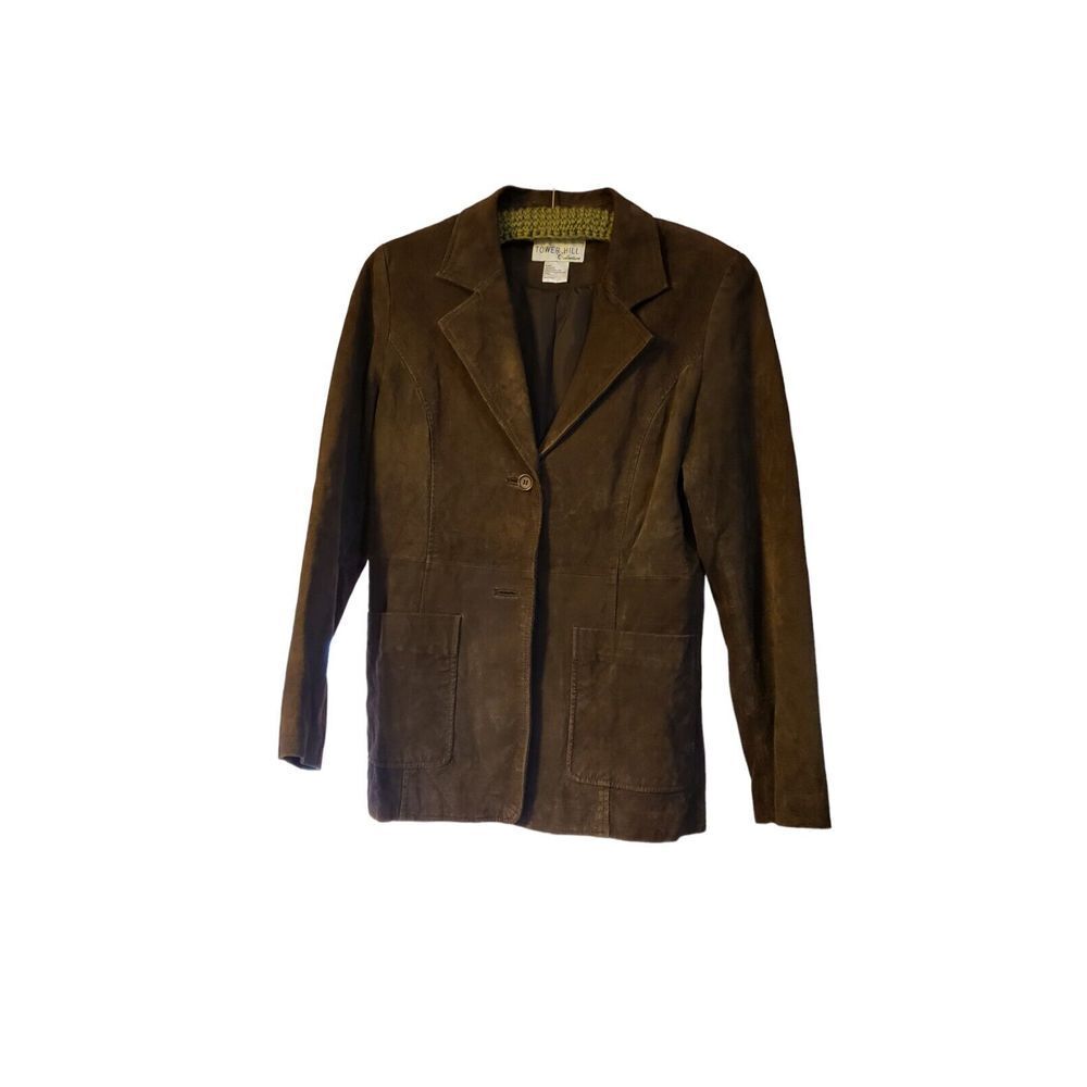 Tower Hill Collection Women's 100% Leather Jacket Brown Size 12 Blazer Style